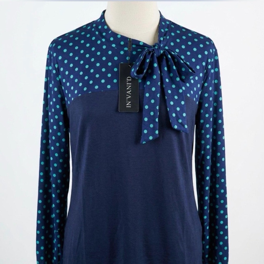 Elegant IN'VOLAND Plus Size 2X Polka Dot Blouse - Teal & Navy